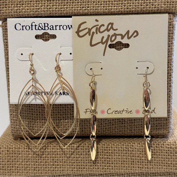 NWT 2 pairs of Earrings- gold tone dangles by Erica Lyons & Croft & Barrow - Picture 2 of 9